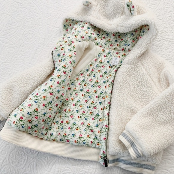 Gap x Sarah Jessica Parker Hooded Fleece Bunny Bomber Jacket, Ivory Pearl - Picture 2 of 5